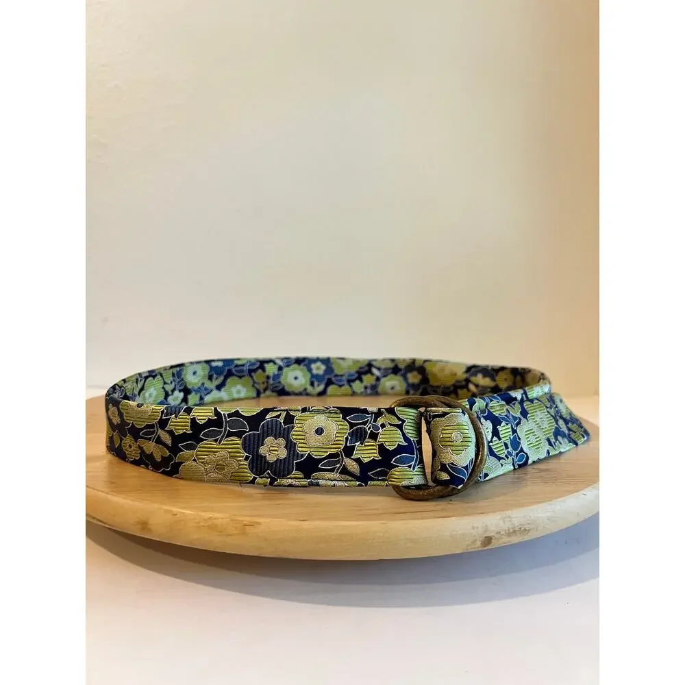 J.Crew 100% Silk Blue Green Floral Wrap Belt Size Small Medium